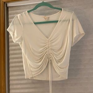 White rutched tie front crop top